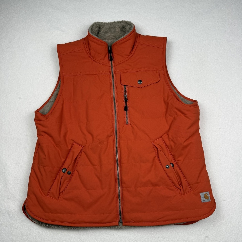 Carhartt Vest Womens 2XL Orange Reversible Sherpa Lined Full Zip Insulated